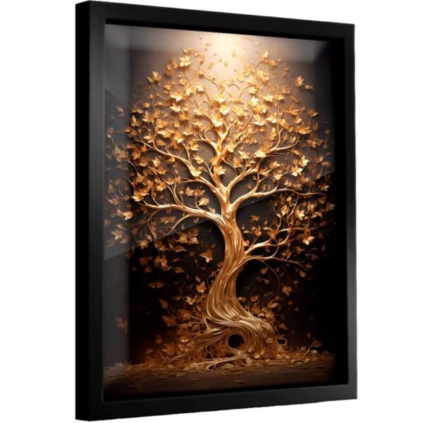 Quadro Decorativo Paisagem Grande Árvore Da Vida Com Moldura Dourada E  Vidro - 100x70